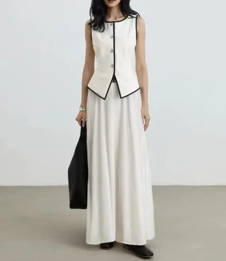 

Summer New Plus Size Women's Round Neck Sleeveless Cardigan Button Design Solid Color Vest