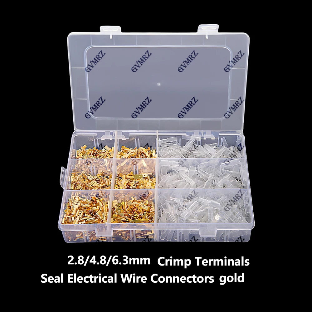

900PCS/box 2.8/4.8/6.3mm Wire Connectors Crimp Terminal Connector Assortment Kit gold Crimp Terminals Insulated Seal Electrical
