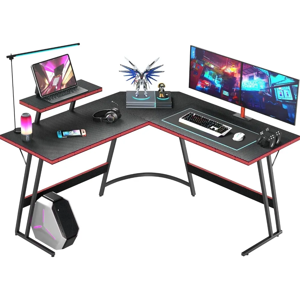 

L Shaped Gaming Desk,51 Inch Computer Corner Table with Large Monitor Stand & Carbon Fiber Surface for Home Office Study Writing