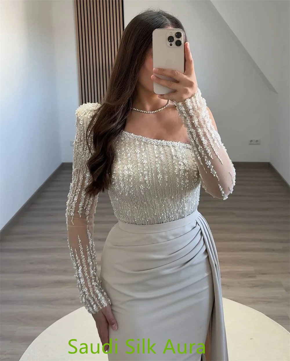 customizedCustomized Temperament White Jersey Party Dress Exquisite One Shoulder Long Sleeves Party Dress Delicate Straight Cele image 6