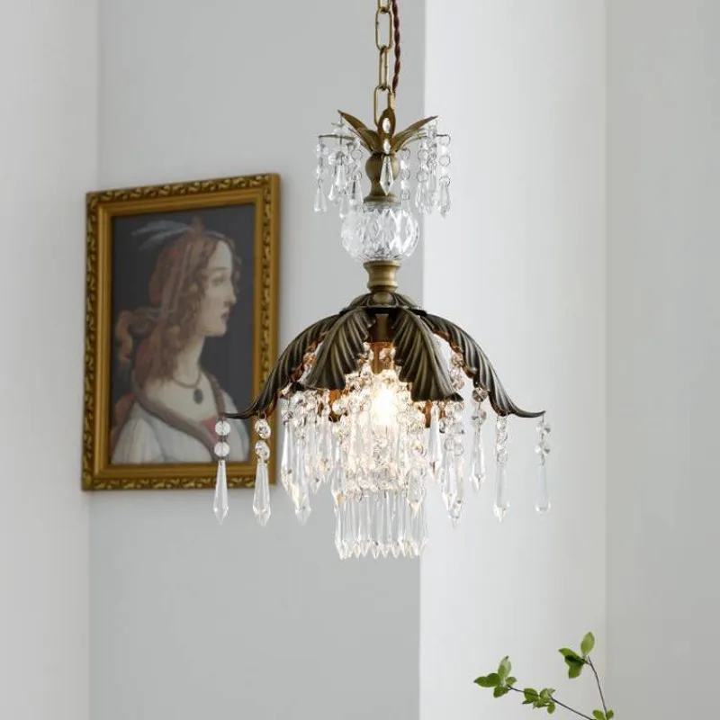 

French countryside retro restaurant crystal chandelier, bedside dressing room, hallway, foyer, brass lighting fixtures