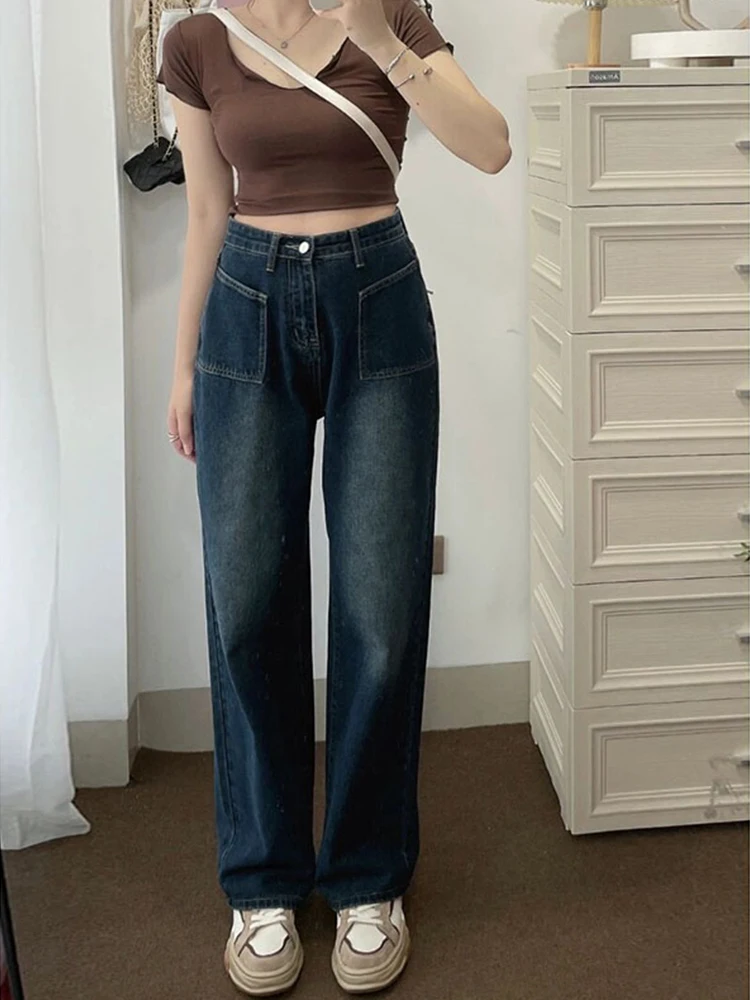 

Vintage 90s Oversize Wide Leg Denim Pants Y2K Distressed Baggy Jeans Women Grunge Gyaru Style Harajuku Trousers 2024 E64