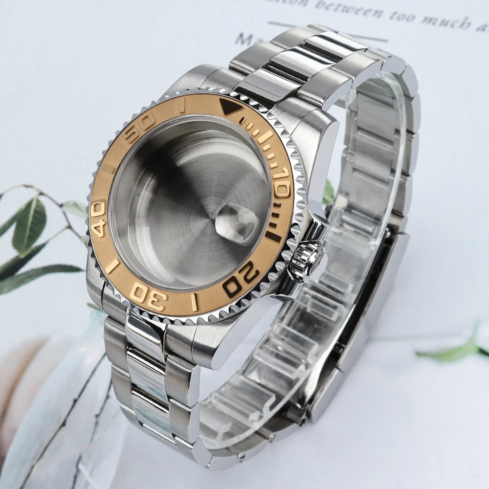 Sliver 40mm Watch Cases Ceramic Bezel Sapphire For Yacht-Master NH34 NH35 NH36 Miyota 8215 Eta 2824 Sliding Buckle 316L Bracelet