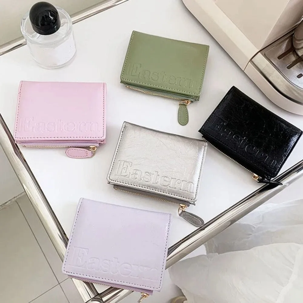 Portafoglio corto bifold stile coreano Porta carte di credito in pelle PU ultra sottile Porta carte pieghevole con pochette corta multi slot da donna