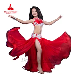 Belly Dance Performance Costume Suit for Girl's AB Stones Top+satin Skirt 2pcs Custom Adult Children Oriental Bellydance Outfit