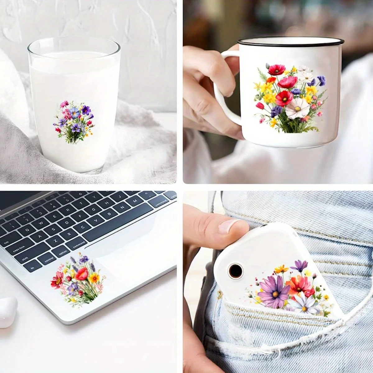 24Pcs/Set Beautiful Wildflowers DIY Wrap Stickers Coffee Cups UV DTF Transfers Decor Sticker On Mugs 16OZ Waterproof Sticker
