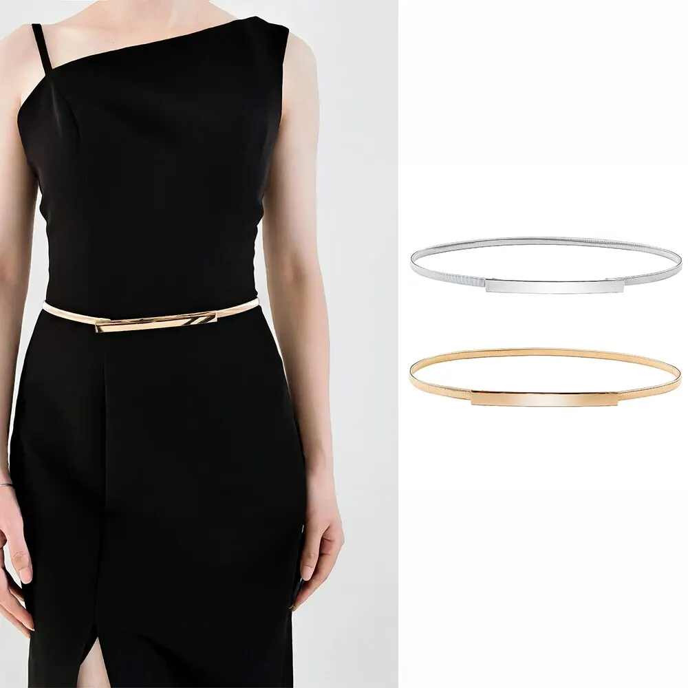 2 Piece Combination With Gold Silver Spring Waist Chain Elastic Belt For Women