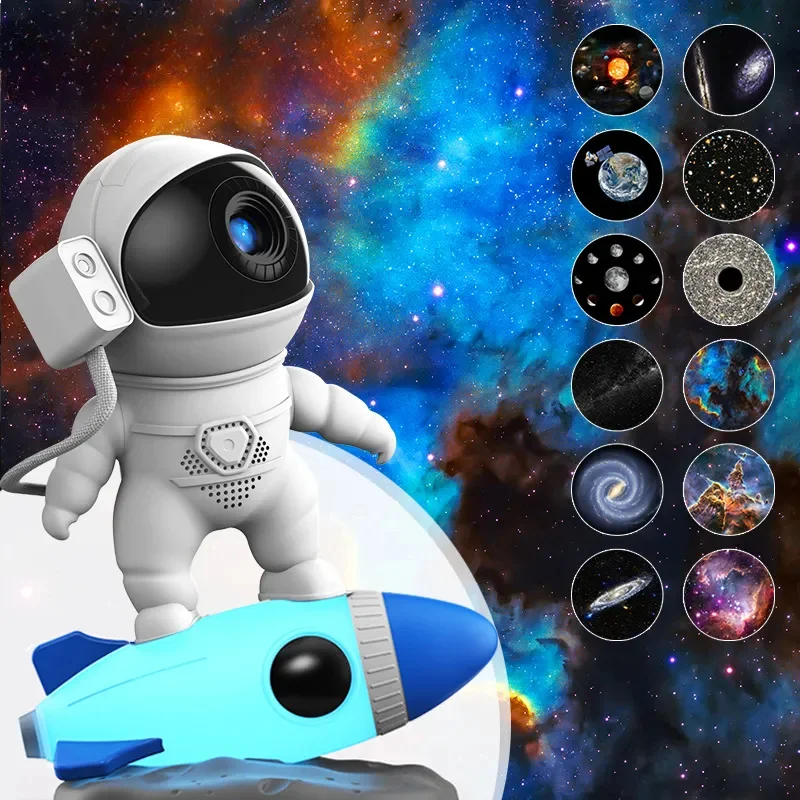 

D2 Astronaut Rocket Night Light Star Projector 12 In 1 Galaxy Projector Lamp 360 Rotating Starry Led Kid Bedroom Christmas Gifts