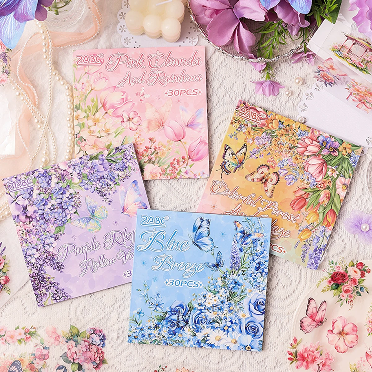 30Pcs/Book Transparent Stickers With Floral Patterns,Waterproof PET Exquisite Flower Stickers For Diary Scrapbooking Diy Decorat