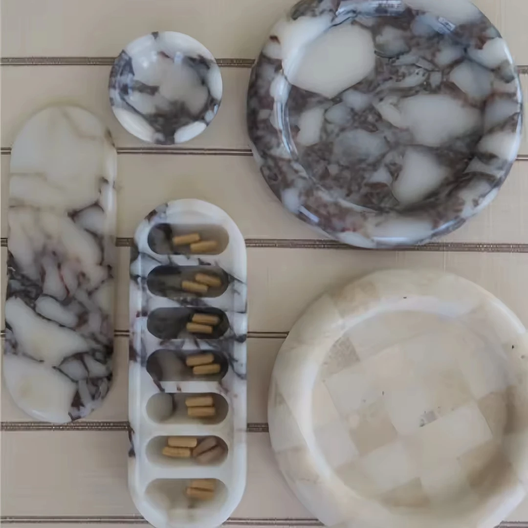 26x8x3.5cm Natural Marble Storage Vessel Natural Calacatta Violet Marble Stone Jewelry Containers Box Jars Home Decoration