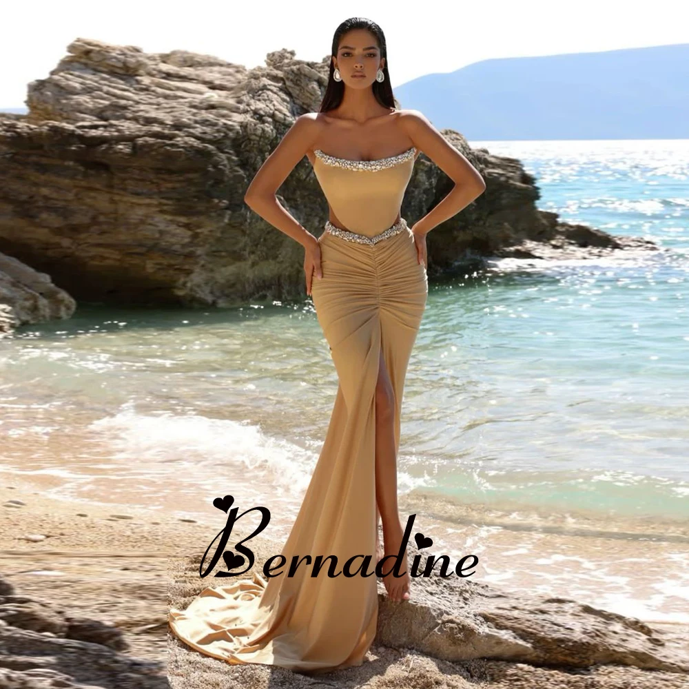 

Bernadine Evening Dresses Stylish Strapless Evening Party For Women Mermaid Slit Rhinestones Robes De Soirée Made To Order