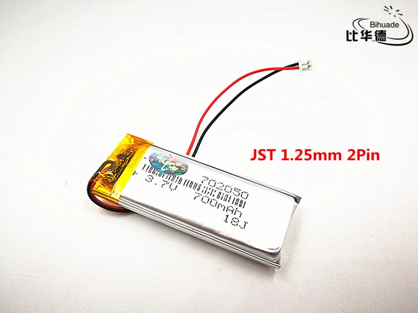 JST 1.25mm customized Good Qulity 3.7V,700mAH,702050 Polymer lithium ion / Li-ion battery for TOY,POWER BANK,GPS,mp3,mp4