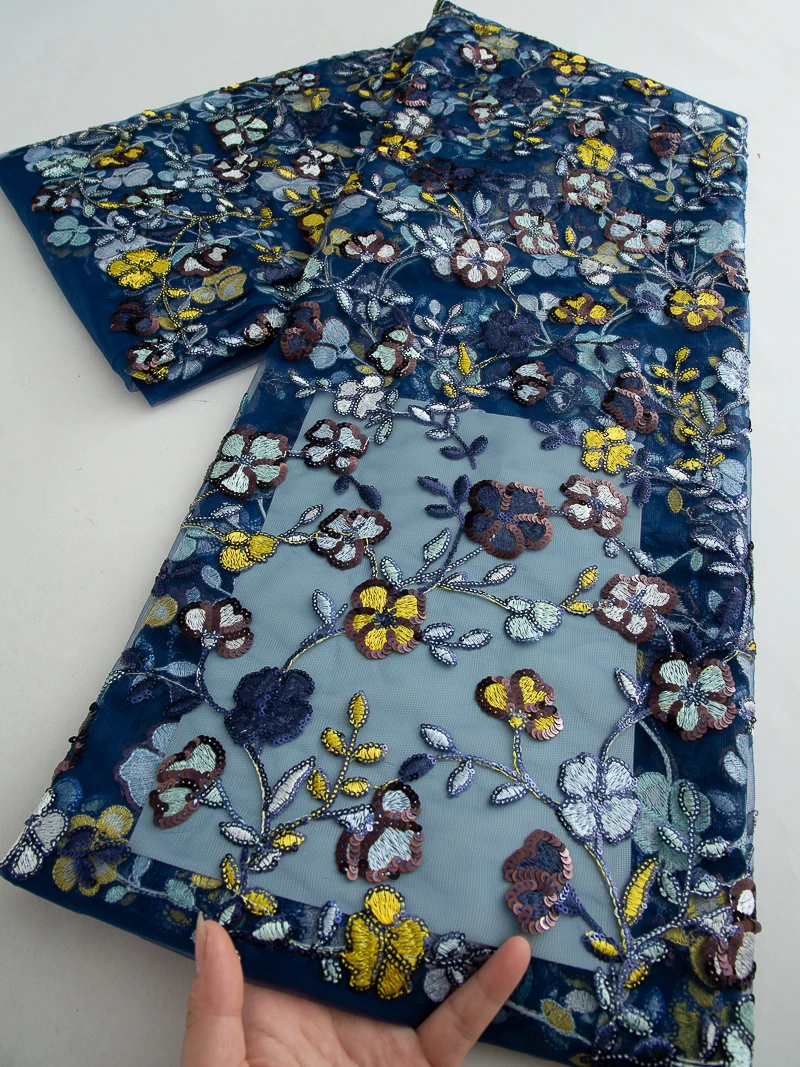 موضة الفرنسية شبكة التطريز الخرز أقمشة الدانتيل مع الترتر الأفريقي النيجيري تول النسيج لفستان حفل الزفاف ، 5 ياردة 4606