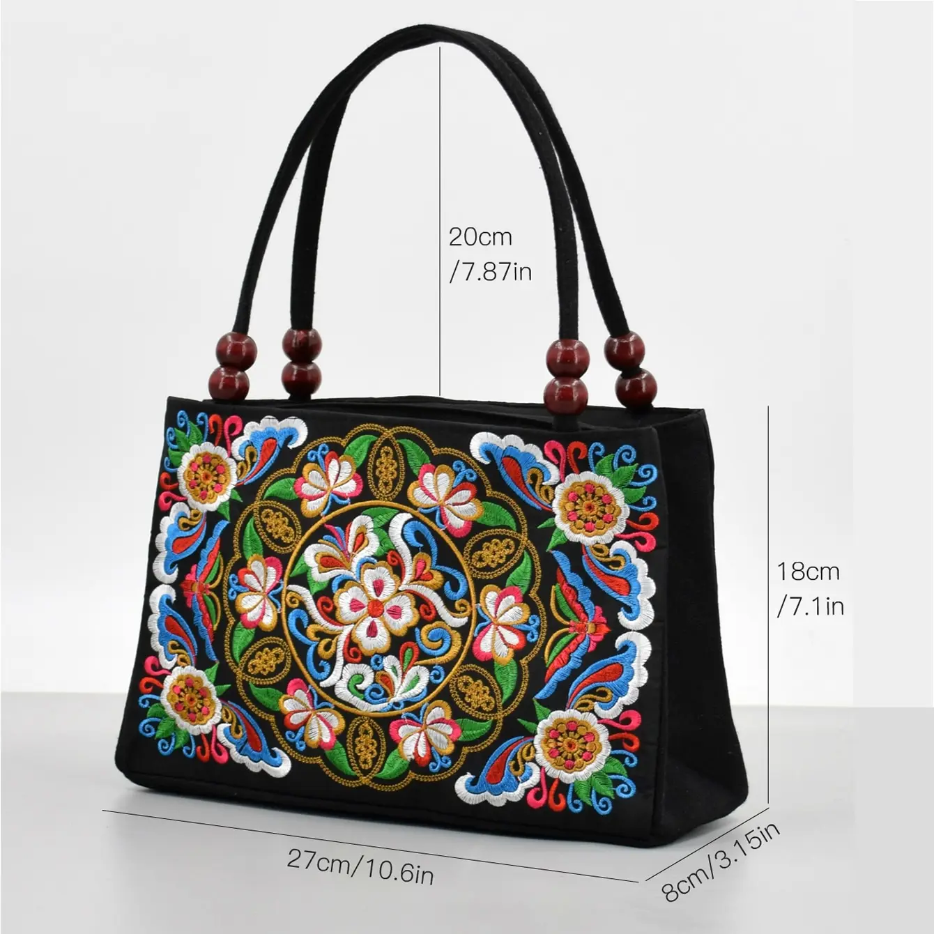 Stylish Floral Embroidered Handbag, Trendy Zipper Canvas Bag, Women\'s Fashion Purses