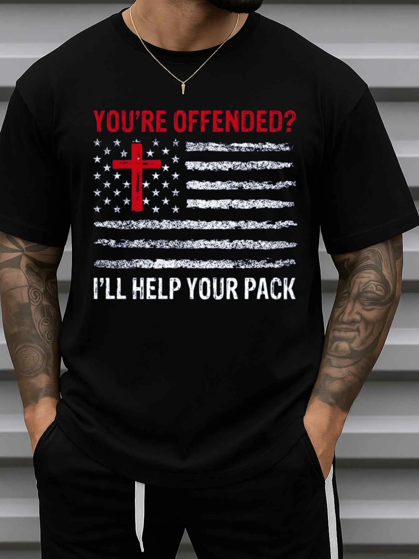 Men's Christian Flag Jesus T-Shirt, Pure Color Short-Sleeved Shirt - Black Casual Style, Featuring Cross Motifs and Designs, Loose Fit Suitable for Church and Everyday Wear