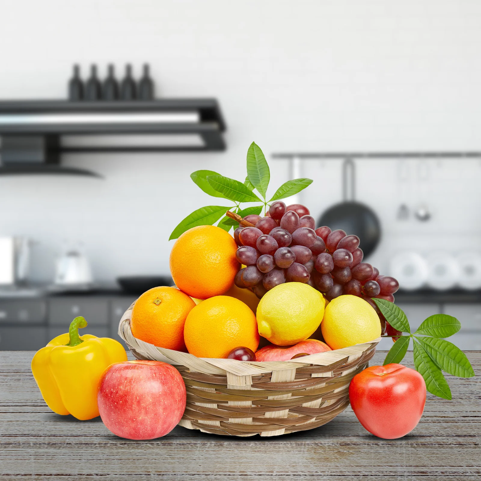 

Bamboo Woven Fruit Basket for Kitchen Storage Vegetables Bread Snacks Cake Candy Display Handcrafted Round Serving Tray
