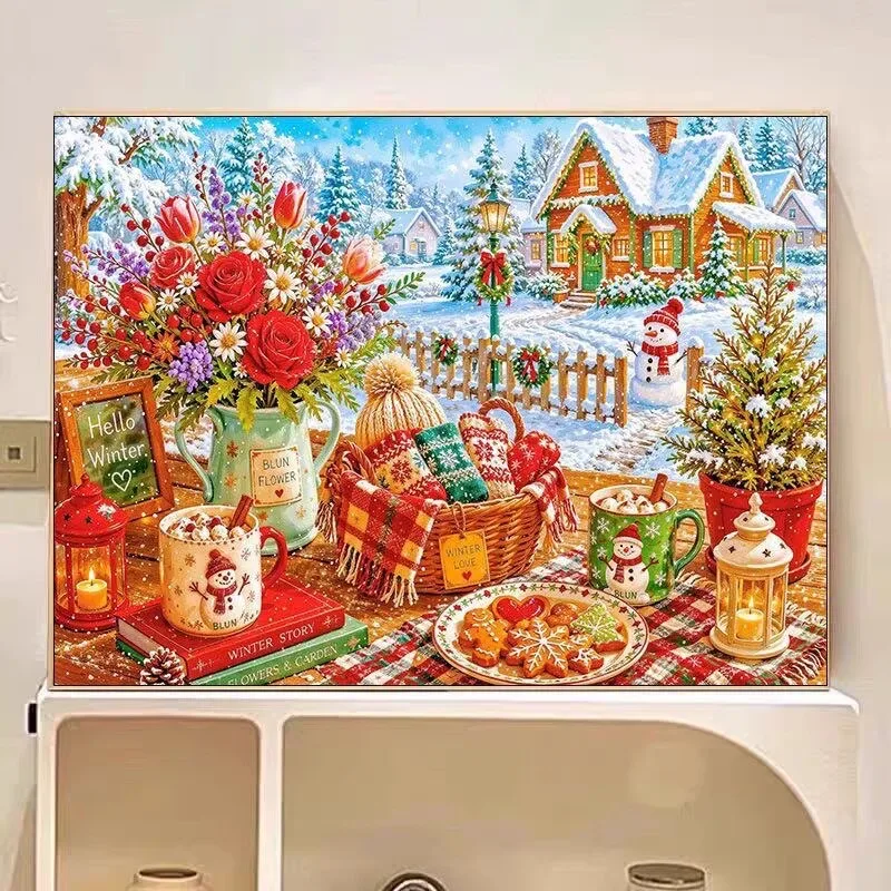 9CT 14ct Winter Printed Kits Cross Stitch Embroidery DIY Needlework Set Crafts With Needles Threads 65 Colors view 3