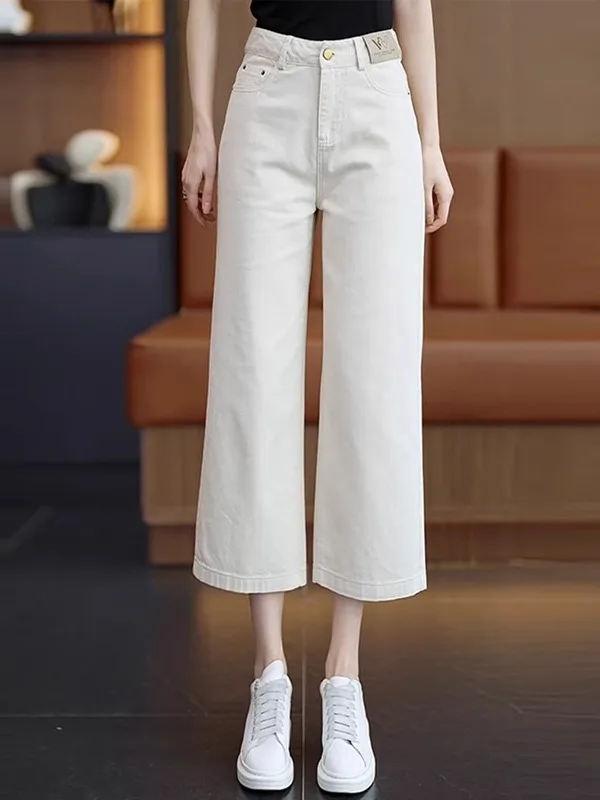 

Широкие джинсы с высокой талией, женские летние тонкие новые свободные утягивающие джинсы свободного покроя, джинсовые брюки прямого кроя, восемь деталей