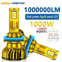 EAGLEVISION 전면 LED 1000W 슈퍼 브라이트 고출력 자동차 헤드라이트 안개등, 6500K HB3 HB4 9005 9006 H1 H7 H4 Canbus 헤드램프