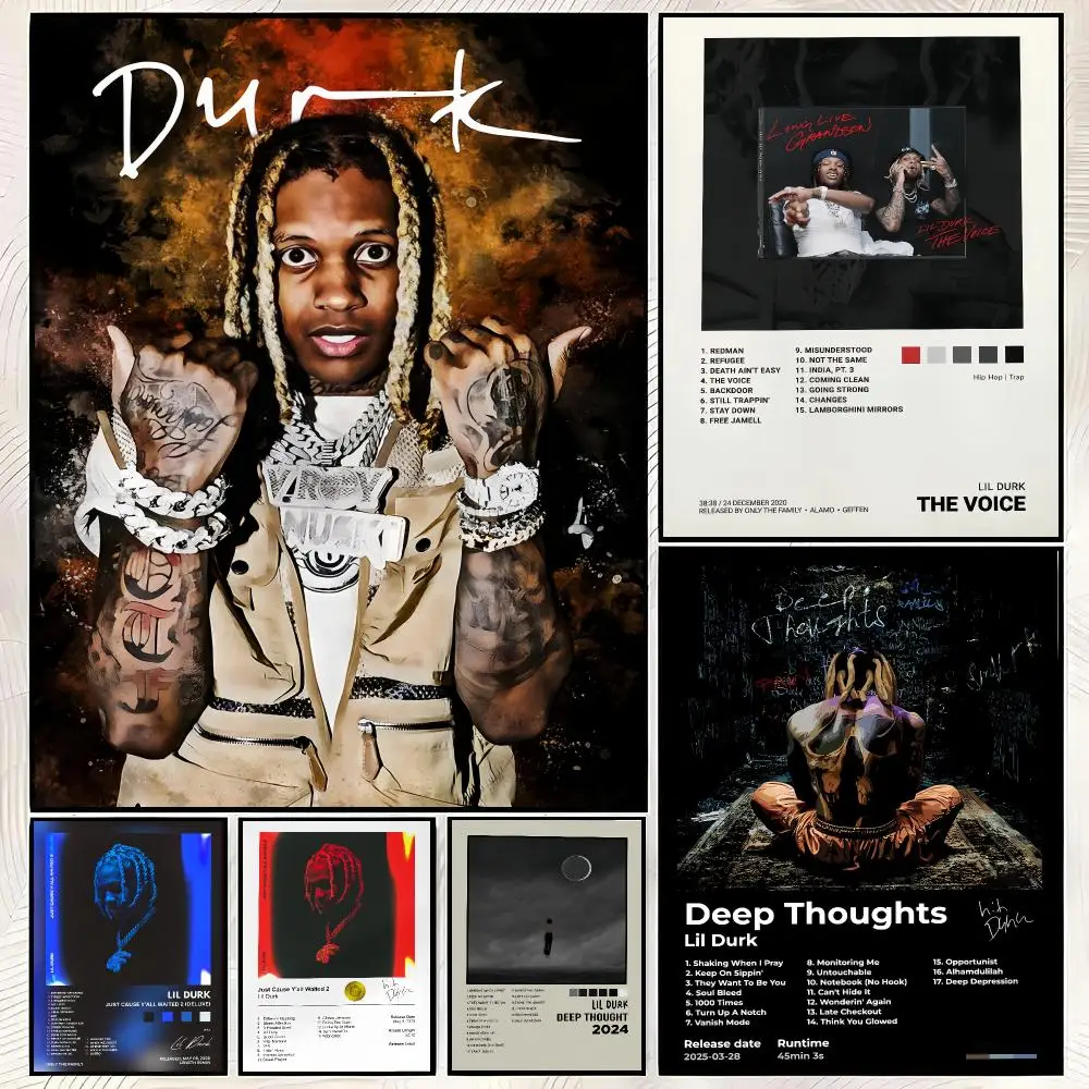 Rapper L-Lil Durk Poster Trendy HD PP Paper Waterproof Wall Art Print for Bedroom Living Room Decor