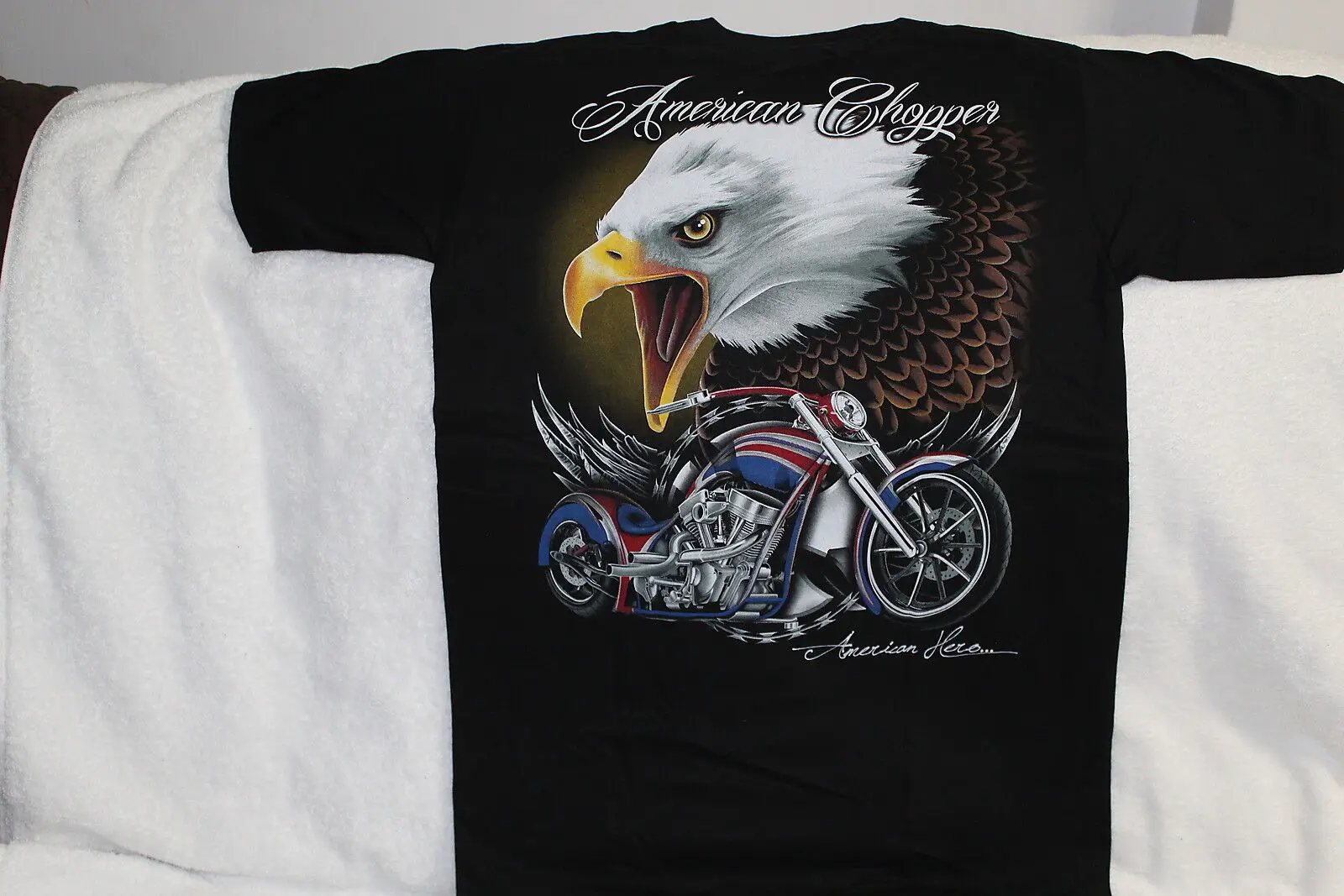 

MOTORCYCLE EAGLE WINGS AMERICAN CHOPPER AMERICAN HERO T-SHIRT