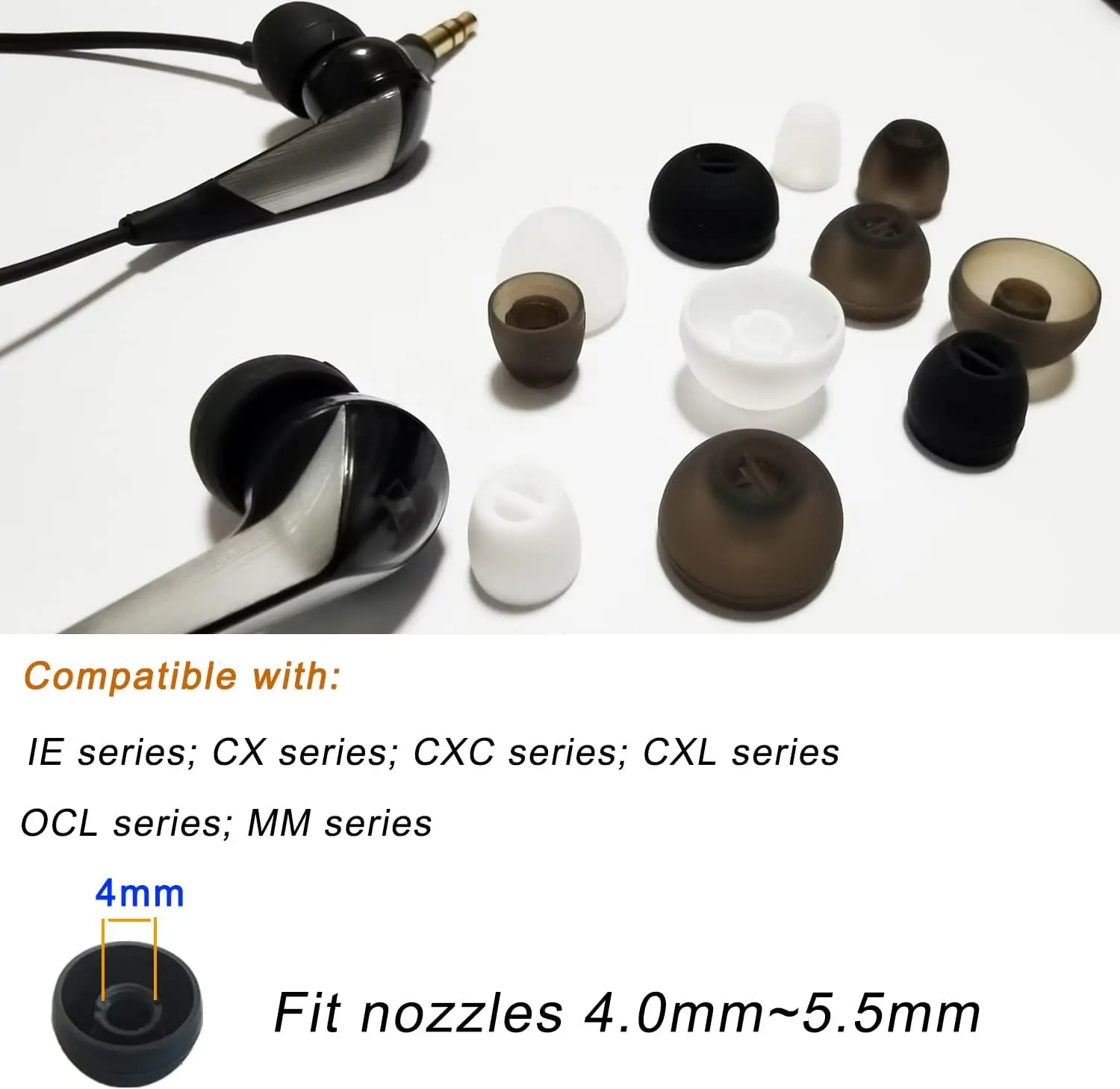 8 sztuk dla Sennheiser CX Plus/Momentum 2/CX 300S końcówki douszne, XS/S/M/L 4 wymiana rozmiaru miękkie elastyczne silikonowe końcówki douszne słuchawki douszne — zdjęcie produktu 4
