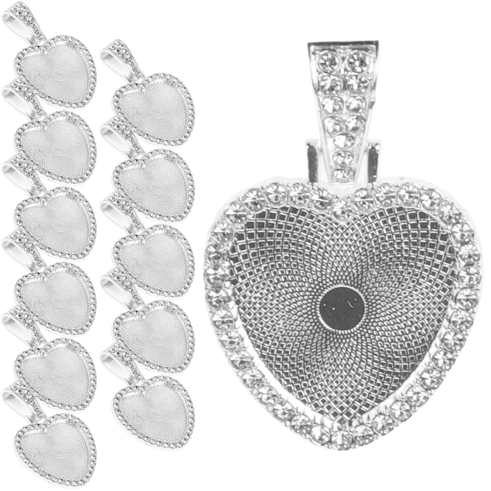 

12 set Heart Shape Bezel Trays Silver Hollow Jewelry Making Supplies DIY Craft Sublimation Pendant Necklace Bracelet Gifts
