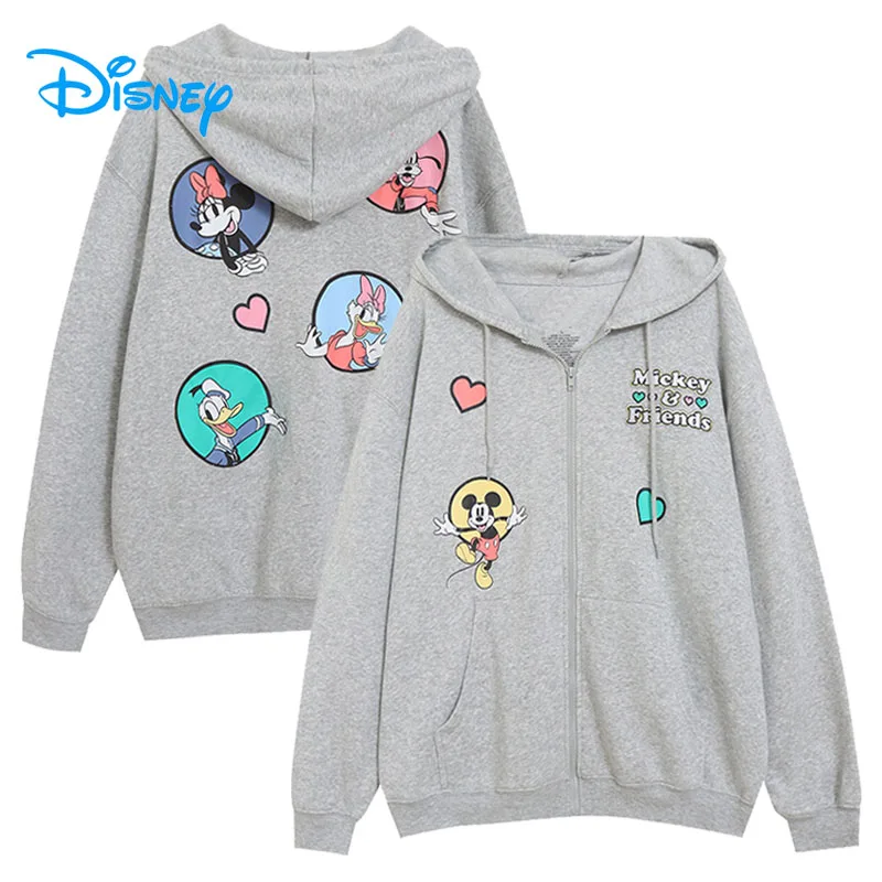 Disney Fleece Hooded Sweatshirt Women Zip Up Hoodies Jacket Mickey and Friends Embroidery Cartoon Jumper Tops Femme Streetwear