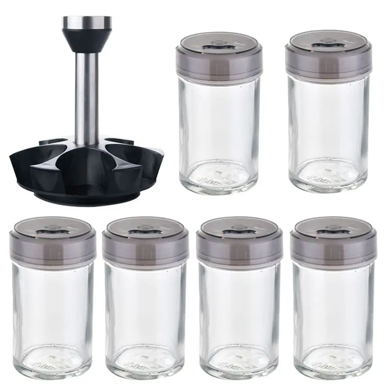 6-Jar Revolving Spice Rack Organizer Spinning Countertop Stainless Steel, Glass, Plastic As Shown (Spices Not Included)