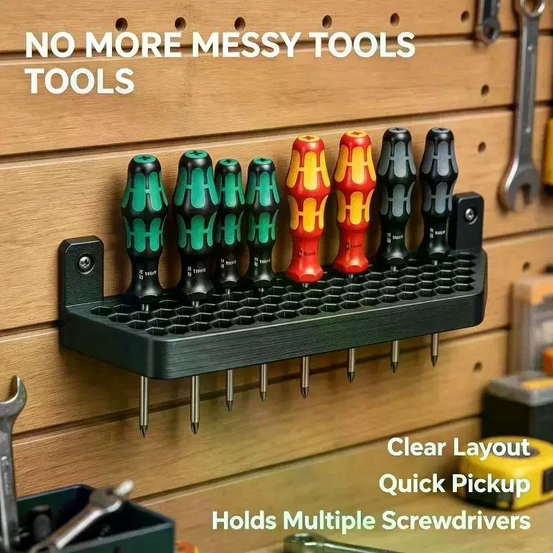 Wall-Mounted Screwdriver Holder Hex Hole Screwdriver Organizer Rack Workshop Garage Workbench Tool Storage Stand