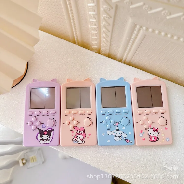 Kawaii Kuromi Hello Kitty Handheld Electronic Game Console Anime Sanrio Classic Tetris Children\'s Educational Game Console Toy