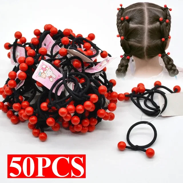 10-50 sztuk czerwona wiśnia elastyczne opaski do włosów dziewczynek Cute Cartoon gumki do włosów liny kucyk Holder Heaband Scrunchie akcesoria