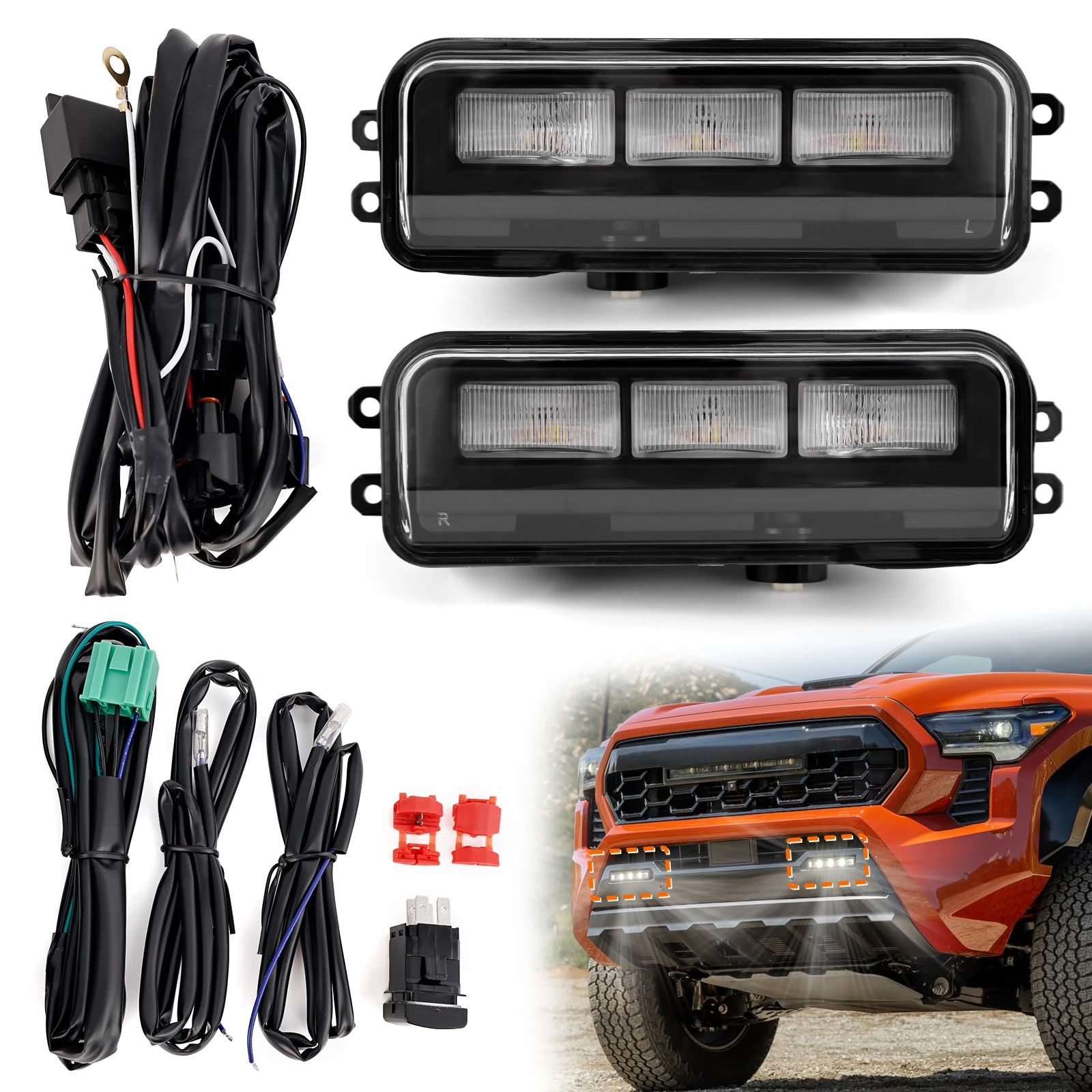 

2pcs For Toyota Tacoma 2024-2025 Tundra 2022 2023 2024 2025 LED Front Bumper Fog Lights Left and Right 81210-0C050 81220-0C040