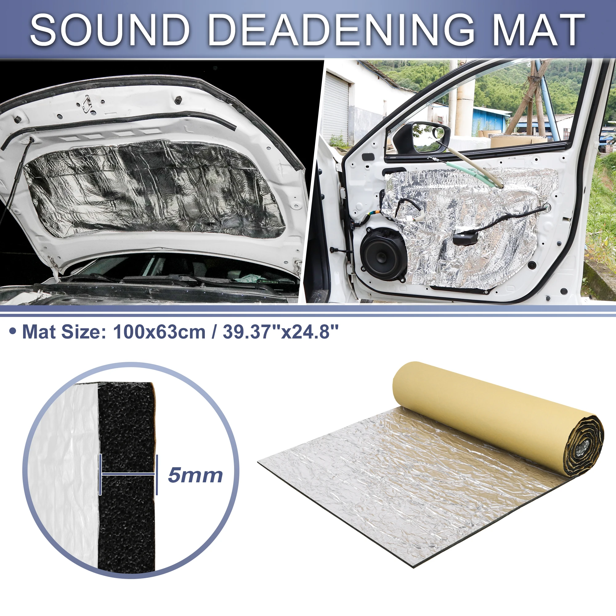 

UXCELL Universal 5mm 6.79sqft Car Sound Deadening Mat Aluminum 100x63cm Sound Heat Insulation For Vehicle Door Hood Bonnet