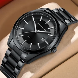 2024 New Hannah Martin Japanese Movement Stainless Steel Strap 40mm Black 3Bar Waterproof Business Sports Style Quartz Watch Men