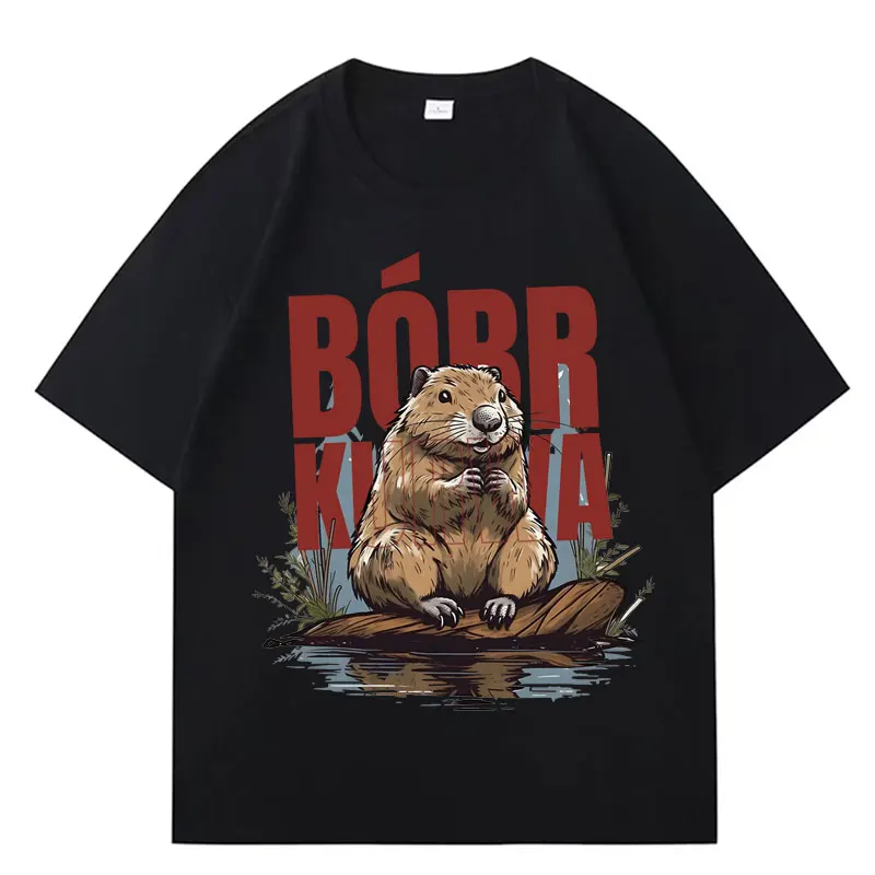 

Футболки Bober Kurwa Bobr, забавная футболка Beaver Meme, мужская и женская хлопковая классическая повседневная свободная одежда большого размера в стиле аниме, уличная одежда