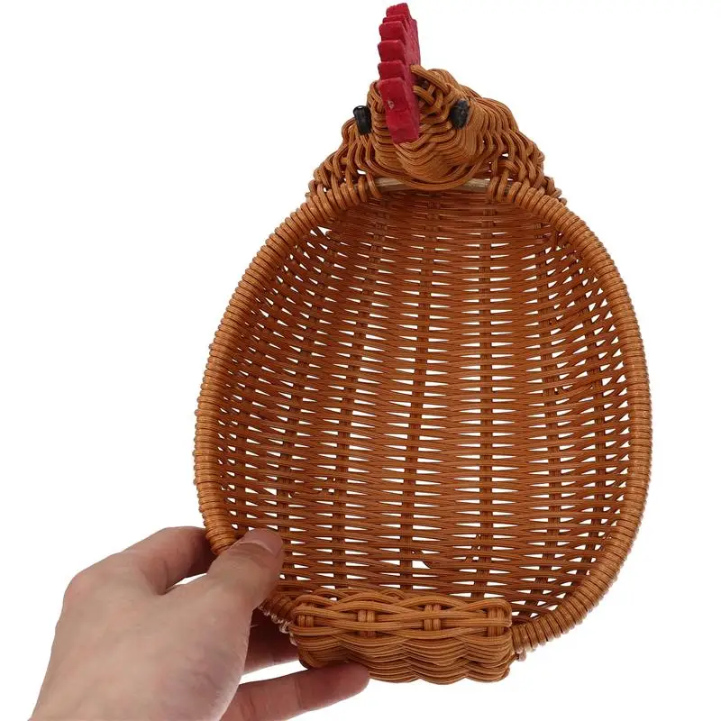 Rattan Woven Fruit Basket Cute Chicken Shaped Fruit Bread Basket Snack Tray Food Serving Basket Easter Egg Hunting Game