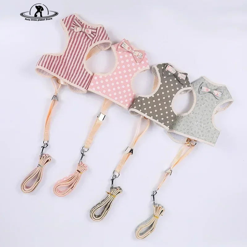 Dog Harness and Leash Set Pet Cat Vest Harness with Bowknot Mesh Padded Pet Leads for Small Puppy Dogs Chihuahua Yorkie Collar