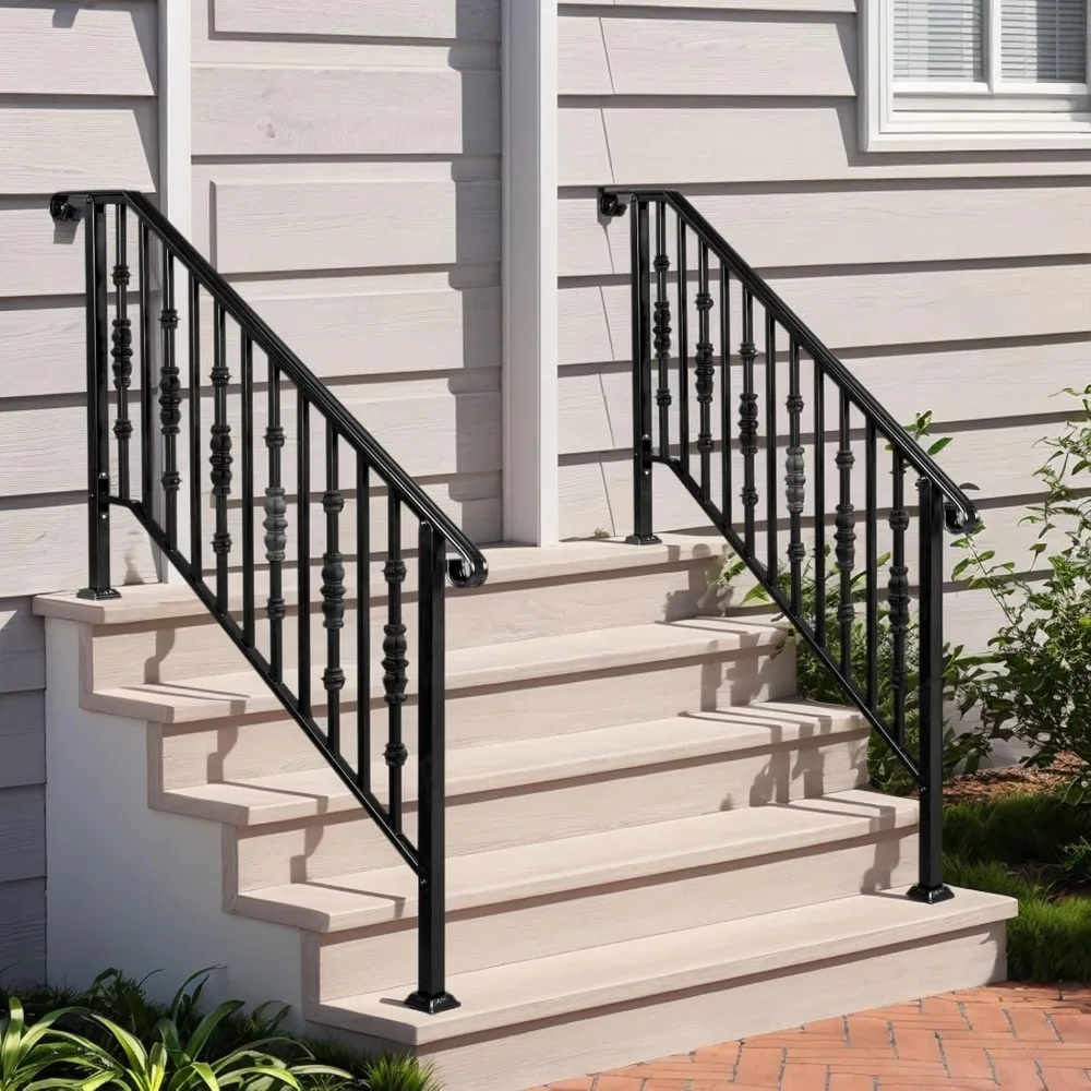 

2 Pack 5 Step Handrails for Outdoor Steps, Wrought Iron Stair Railing, Metal Hand Railing with Installation Kit, Staircase Handr