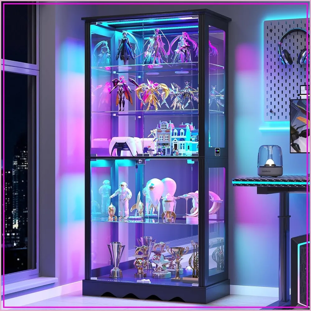Dystler Display Cabinet with Glass Doors and RGB Lights for Collectibles