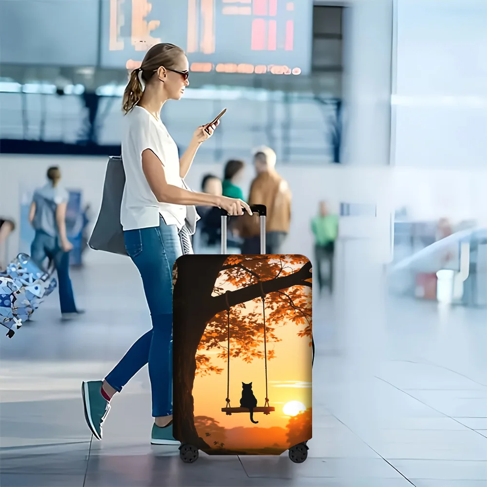 1pc Cat On Swing Sunset Print Luggage Cover. Fits suitcases from 18 to 32 inches; effectively protects your luggage.