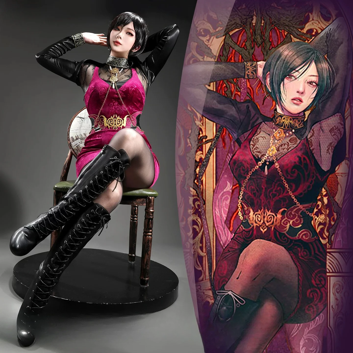 

30th Anniversary Ada Wong Cosplay Costume Game Dress Shoes Full Set
