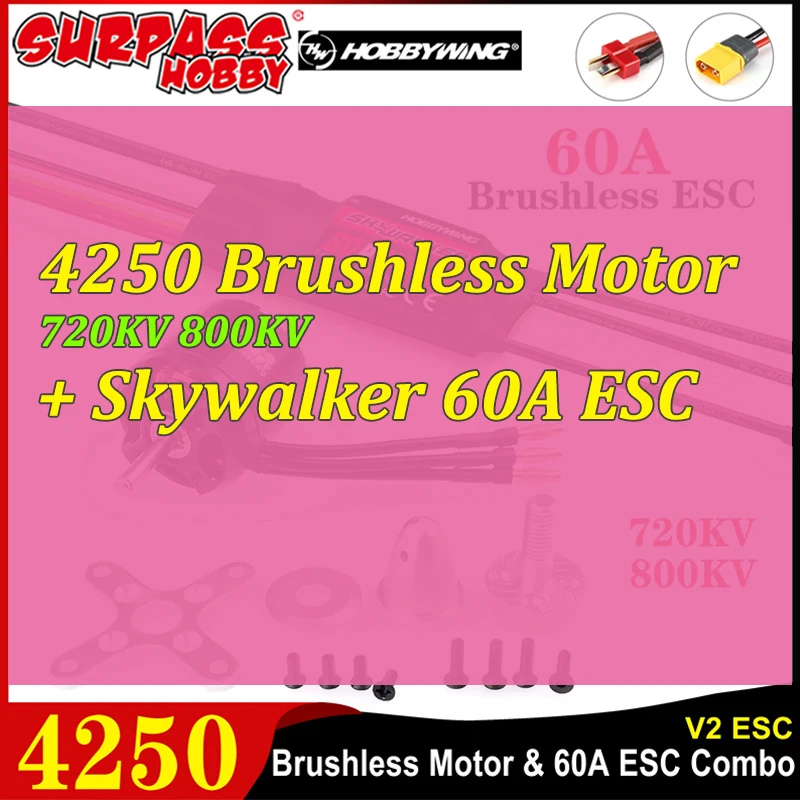 

Surpass Hobby 4250 800KV 720KV Outrunner Brushless Motor w/Skywalker 60A ESC for RC Fixed-wing Drone Helicopter Aircraft Plane