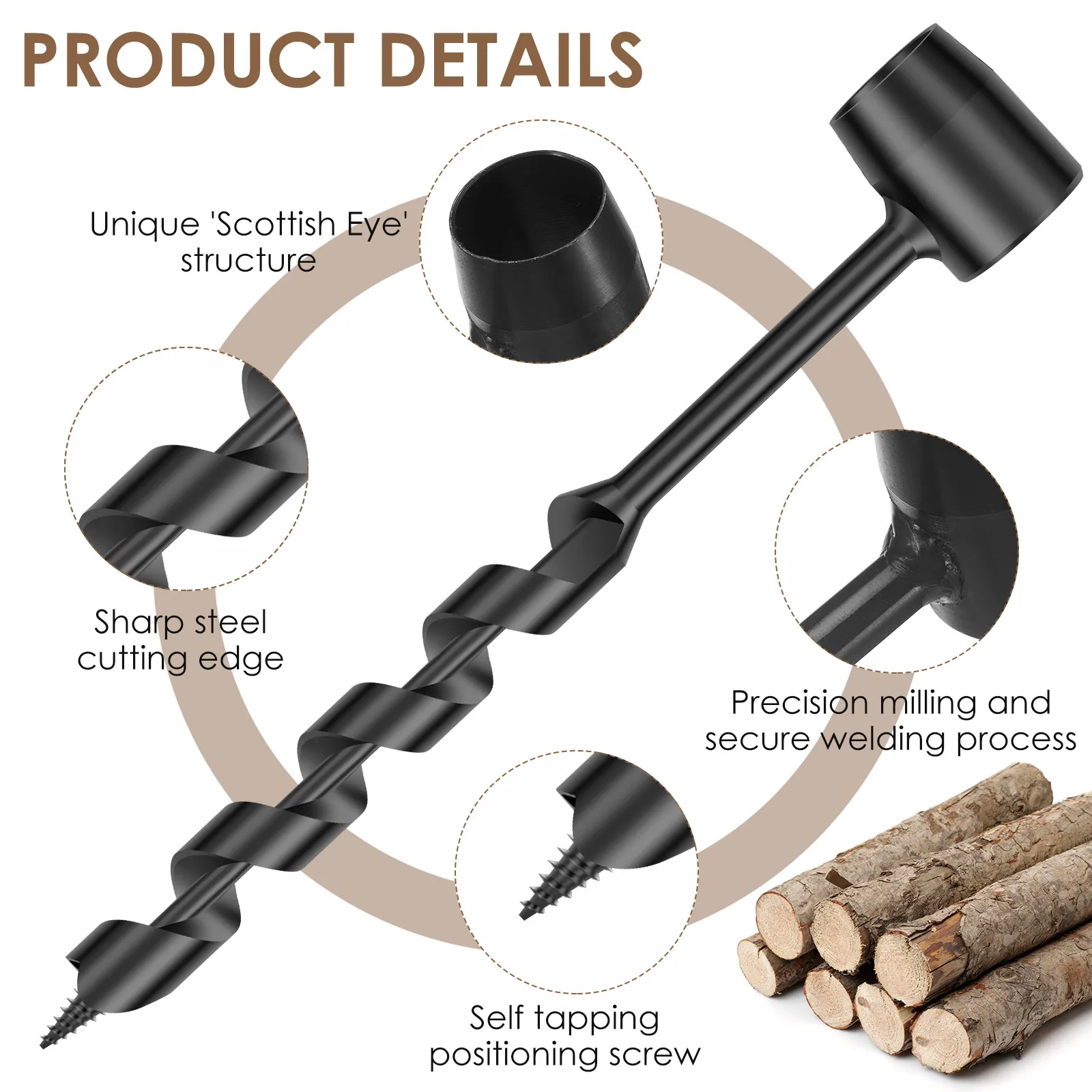 Multifunctional Wood Drill Bushcraft Outdoor Survival Hand Drill Carbon Steel Manual Auger Survival Drill Self-Tapping Punching