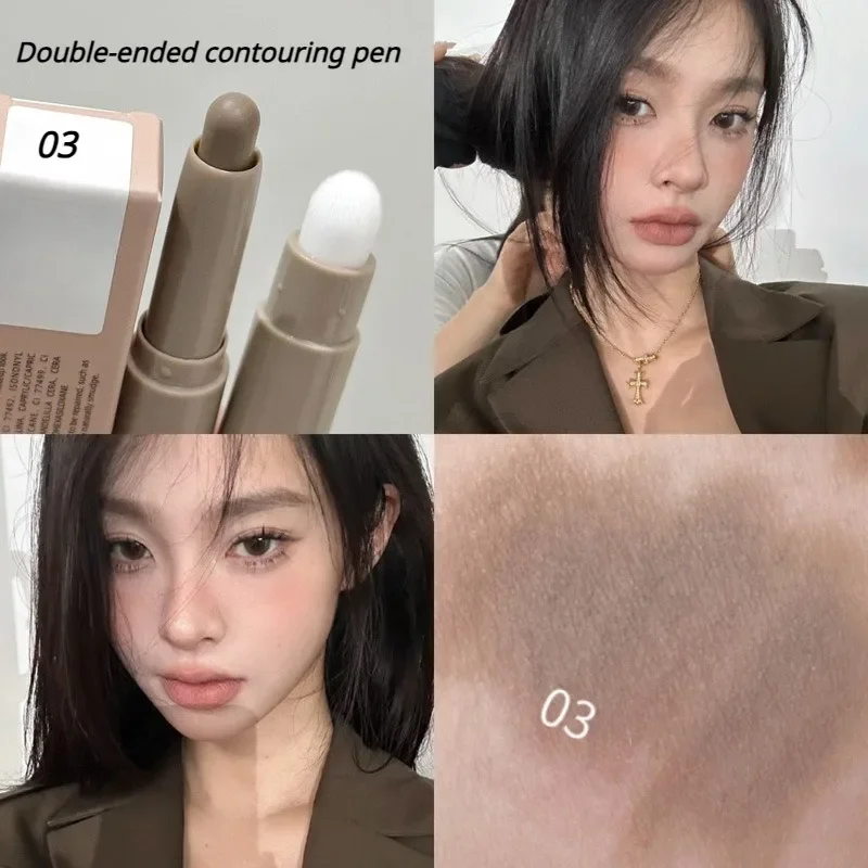 Nose Shadow Bronzers Contouring Makeup Pen Natural Grey Brown Three-dimensional Face Matte Shadow Cream Contour With Brush A