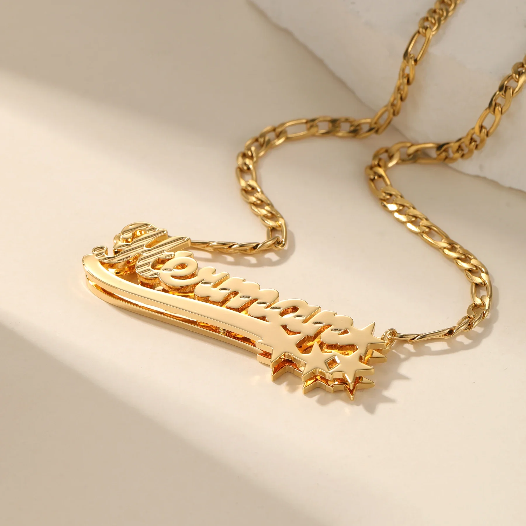 

Custom Name Necklace with Two Layer Star Double Necklace with Star Charms Celestial Personalized Layered Jewelry Gift for Her