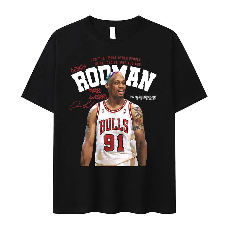 Camiseta gráfica Vintage de Dennis Rodman, camisetas de baloncesto con cuello redondo de alta calidad, camisetas 100% de algodón para hombre, camiseta de gran tamaño, ropa de calle