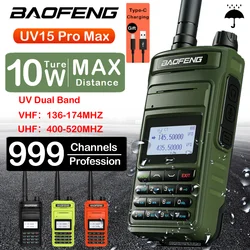 2026 Baofeng UV15 Pro Max True 10W Long Range FM Walkie Talkie 999 Channel Dual Band CB Ham Radio Type-C Charger Two Way Radio