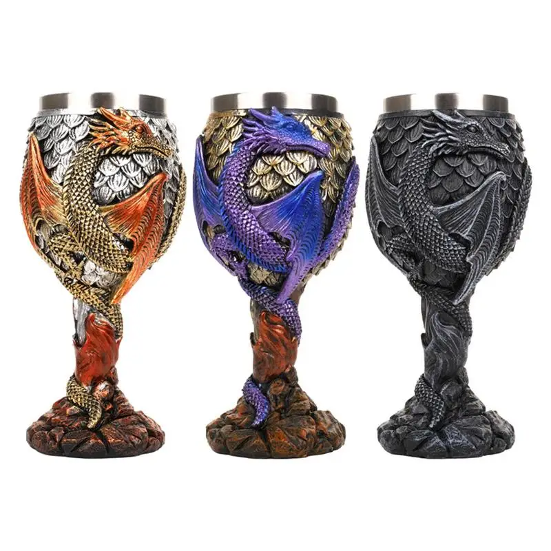 Dragon Wine Goblet Stainless Steel Goblet Vintage Couple Pair Wine Cups Beer Mug Medieval Dragons Wine Chalice for  Drinking Cup