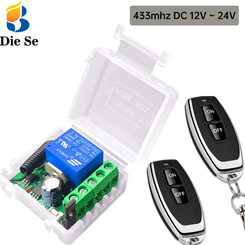 Diese RF Wireless Remote Control Module DC 12V 24V 10A Wet Contact Relay Receiver 433Mhz on Off Transmitter,for Led Fan Light